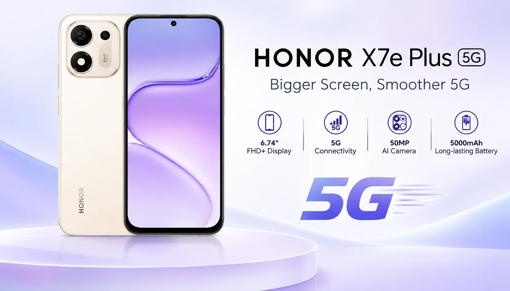 HONOR X7e Plus 5G smartphone with 6.74-inch display, 50MP AI camera and 5000mAh battery